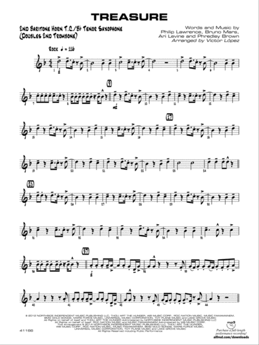 Treasure: 2nd Baritone T.C. Jazz Ensemble scores gallery preview page 1
