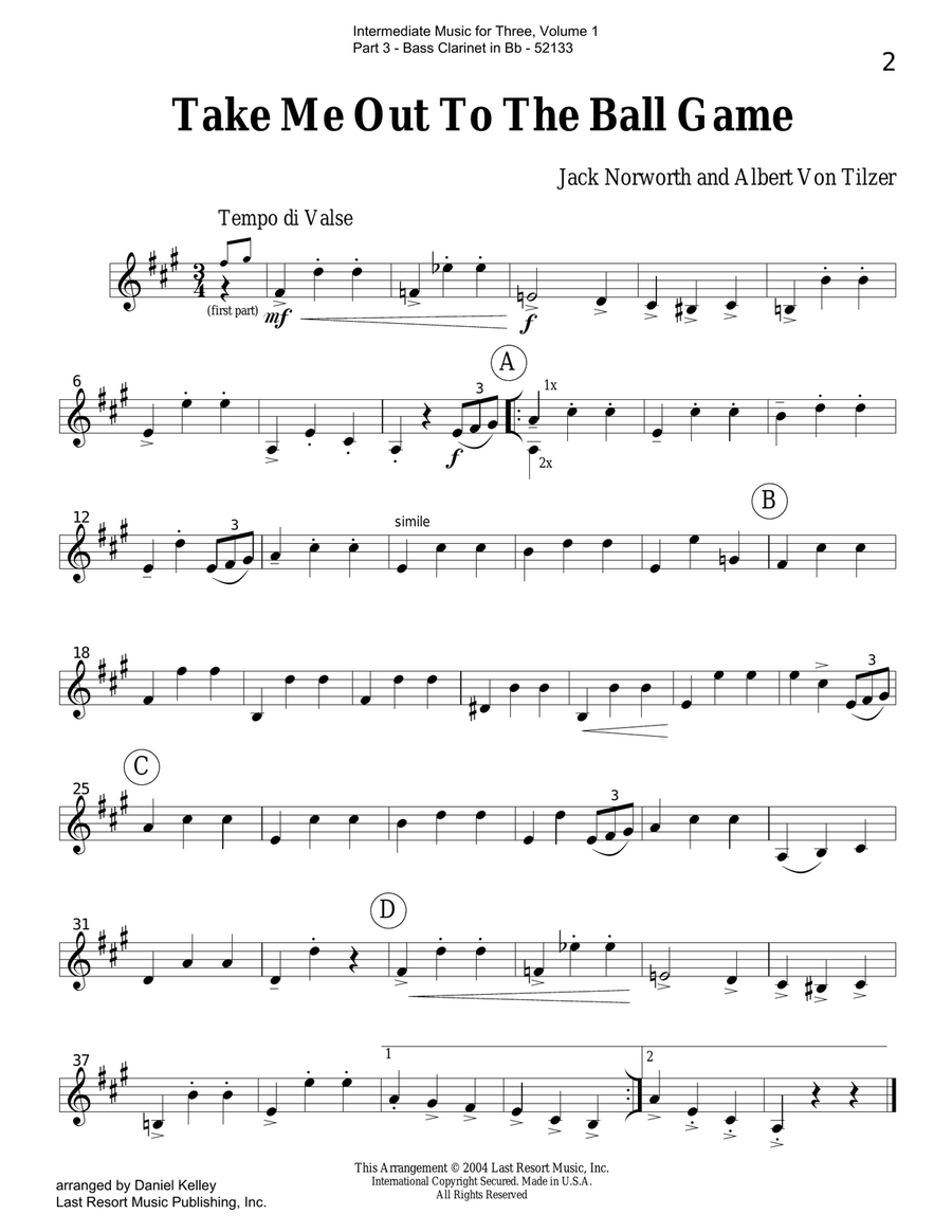 Intermediate Music for Three, Volume 1 - Part 3 for Bass Clarinet