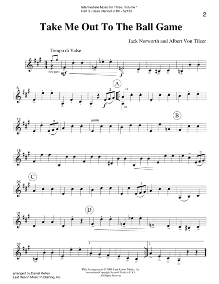 Intermediate Music for Three, Volume 1 - Part 3 for Bass Clarinet