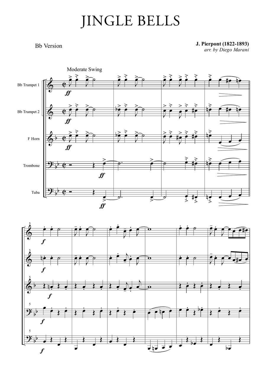 Jingle Bells for Brass Quintet Brass Quintet scores gallery preview page 1
