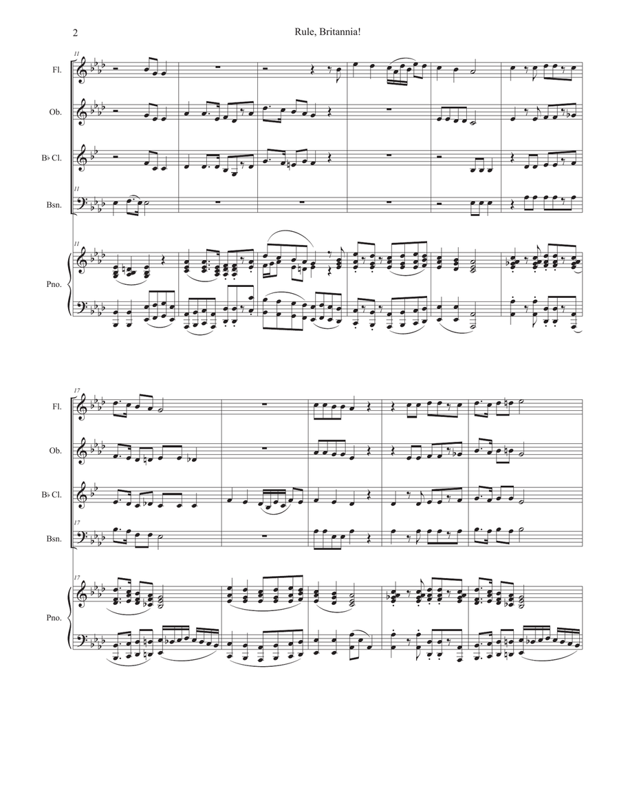 Rule, Britannia! (Woodwind Quartet and Piano) Woodwind Quartet scores gallery preview page 2