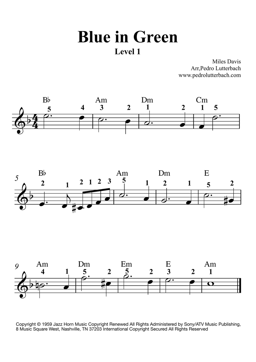 Blue In Green Easy Piano scores gallery preview page 1