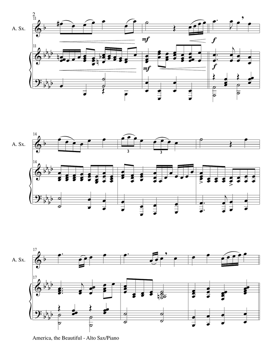 AMERICA, THE BEAUTIFUL (Duet – Alto Sax and Piano/Score and Parts) Woodwind Duet scores gallery preview page 2