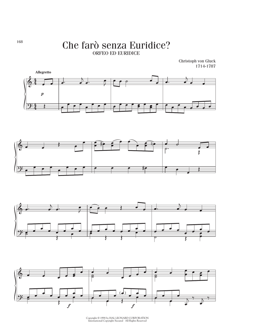 Che Faro Senza Euridice? (Orpheus And Eurydice) Piano Solo scores gallery preview page 1