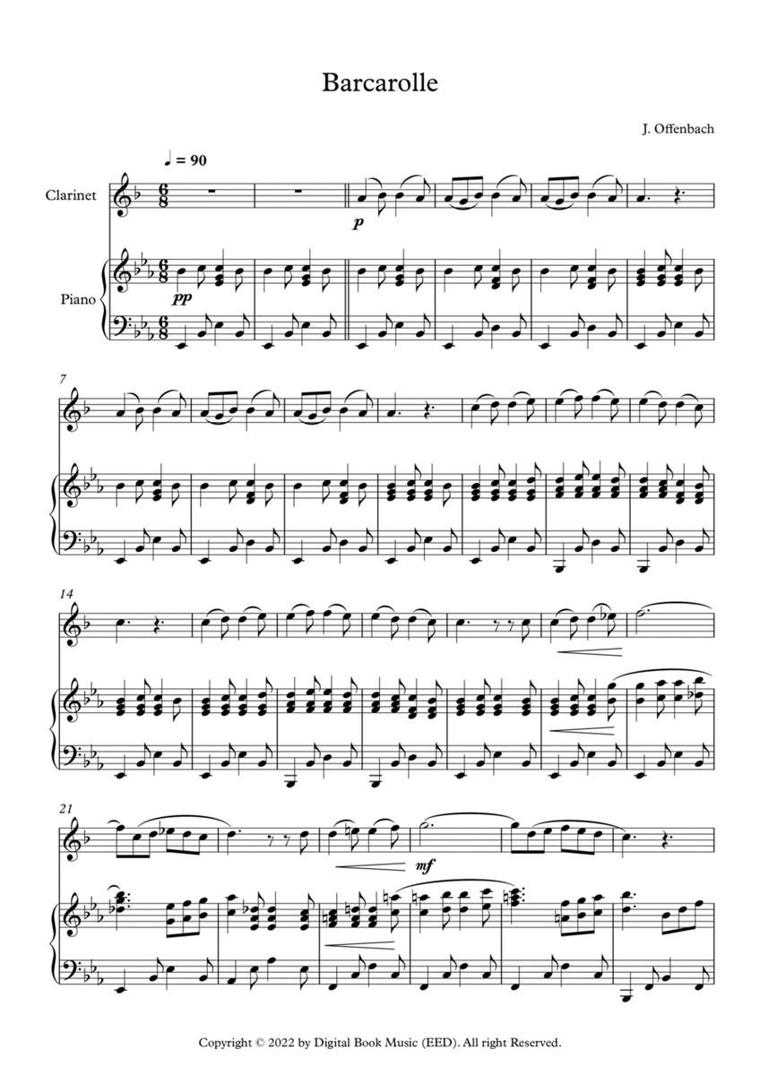 Barcarolle - Jacques Offenbach (Clarinet + Piano) image number null
