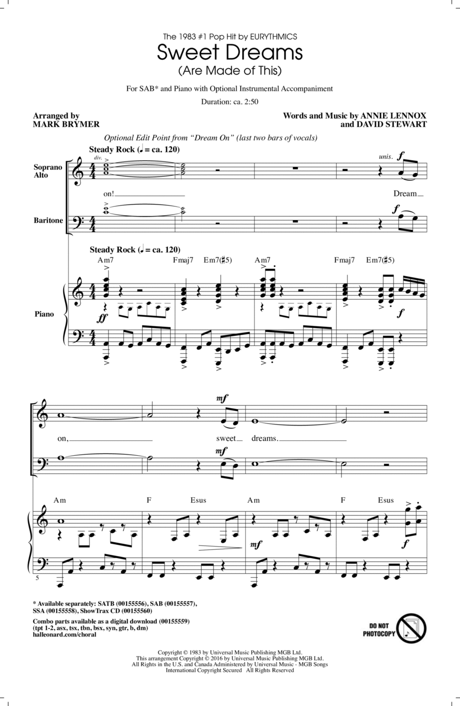 Sweet Dreams (Are Made Of This) 3-Part scores gallery preview page 1