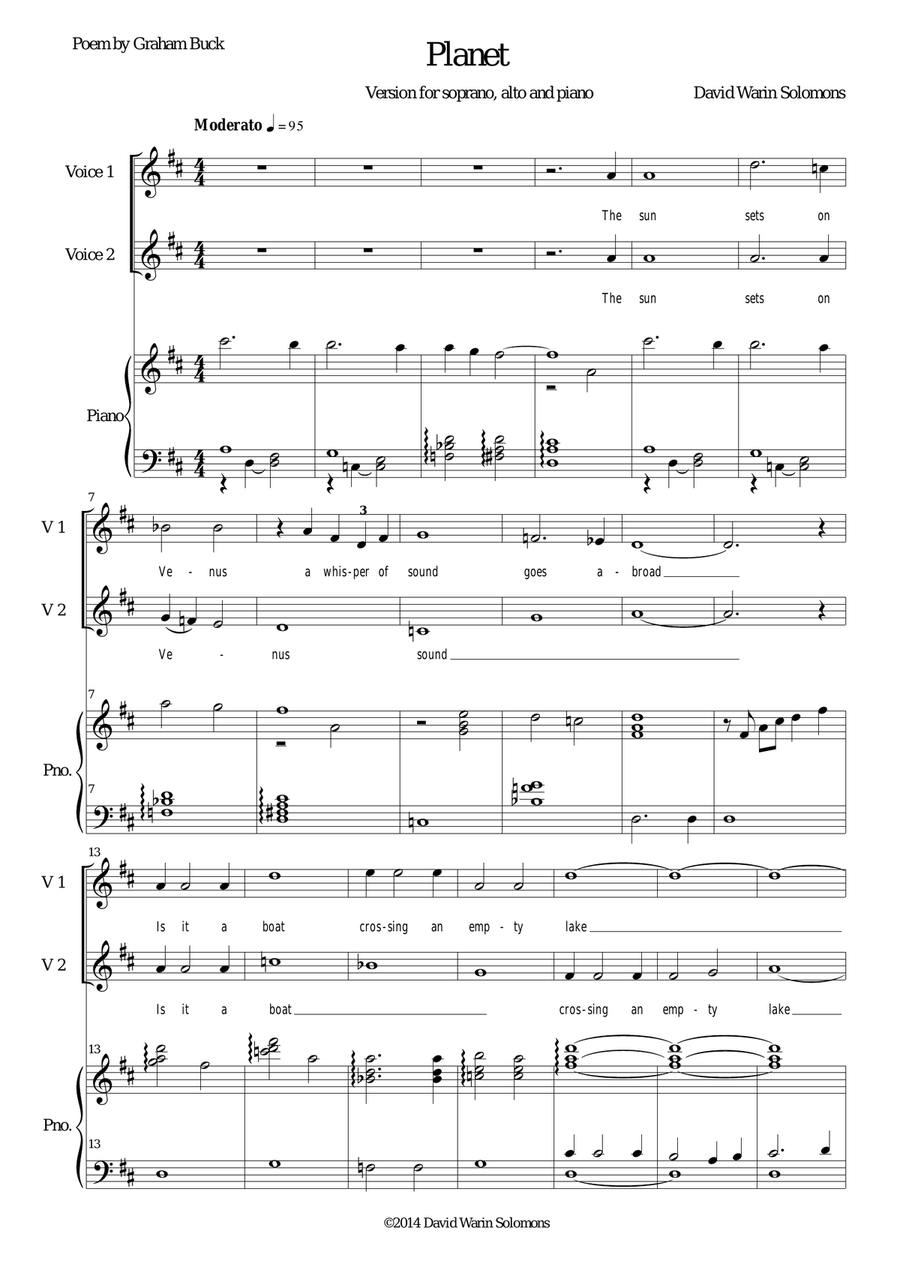 Book cover for Planet for soprano alto and piano