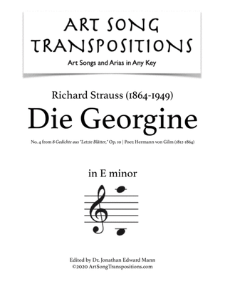 Book cover for STRAUSS: Die Georgine, Op. 10 no. 4 (transposed to E minor)