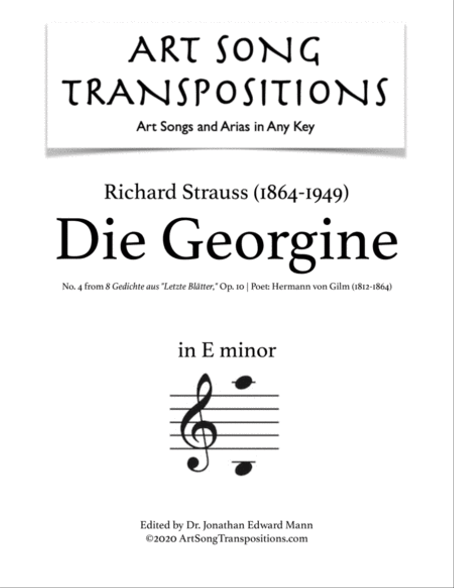 Book cover for STRAUSS: Die Georgine, Op. 10 no. 4 (transposed to E minor)