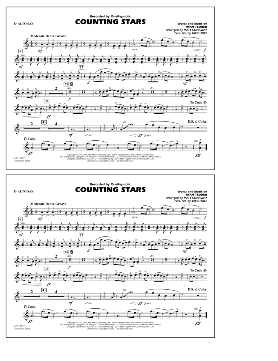 Counting Stars - Eb Alto Sax Marching Band scores gallery preview page 1