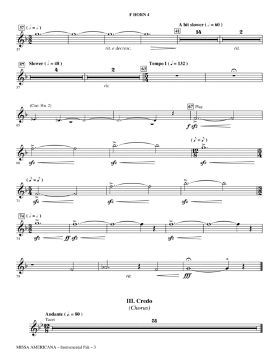 Missa Americana - F Horn 4 Choir scores gallery preview page 3