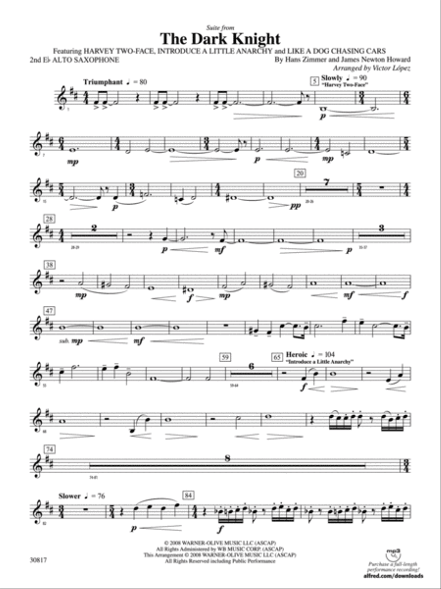 The Dark Knight, Suite from: 2nd E-flat Alto Saxophone Concert Band scores gallery preview page 1