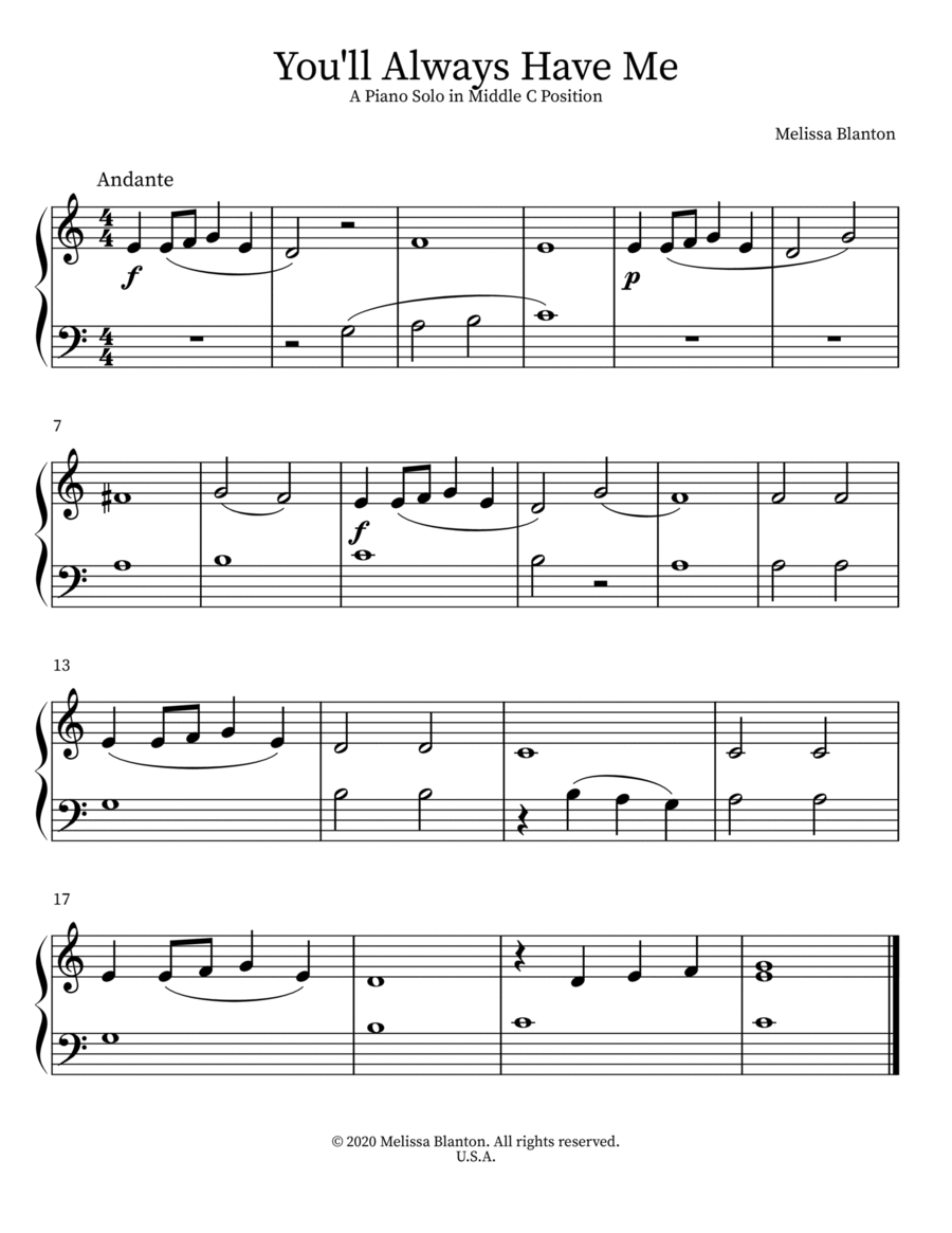 You'll Always Have Me Easy Piano scores gallery preview page 1