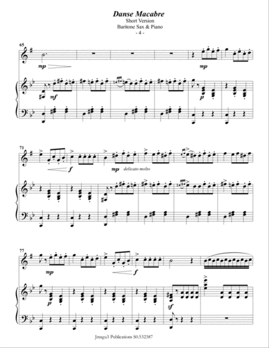 Saint-Saëns: Danse Macabre for Baritone Sax & Piano Short Version Baritone Saxophone scores gallery preview page 4