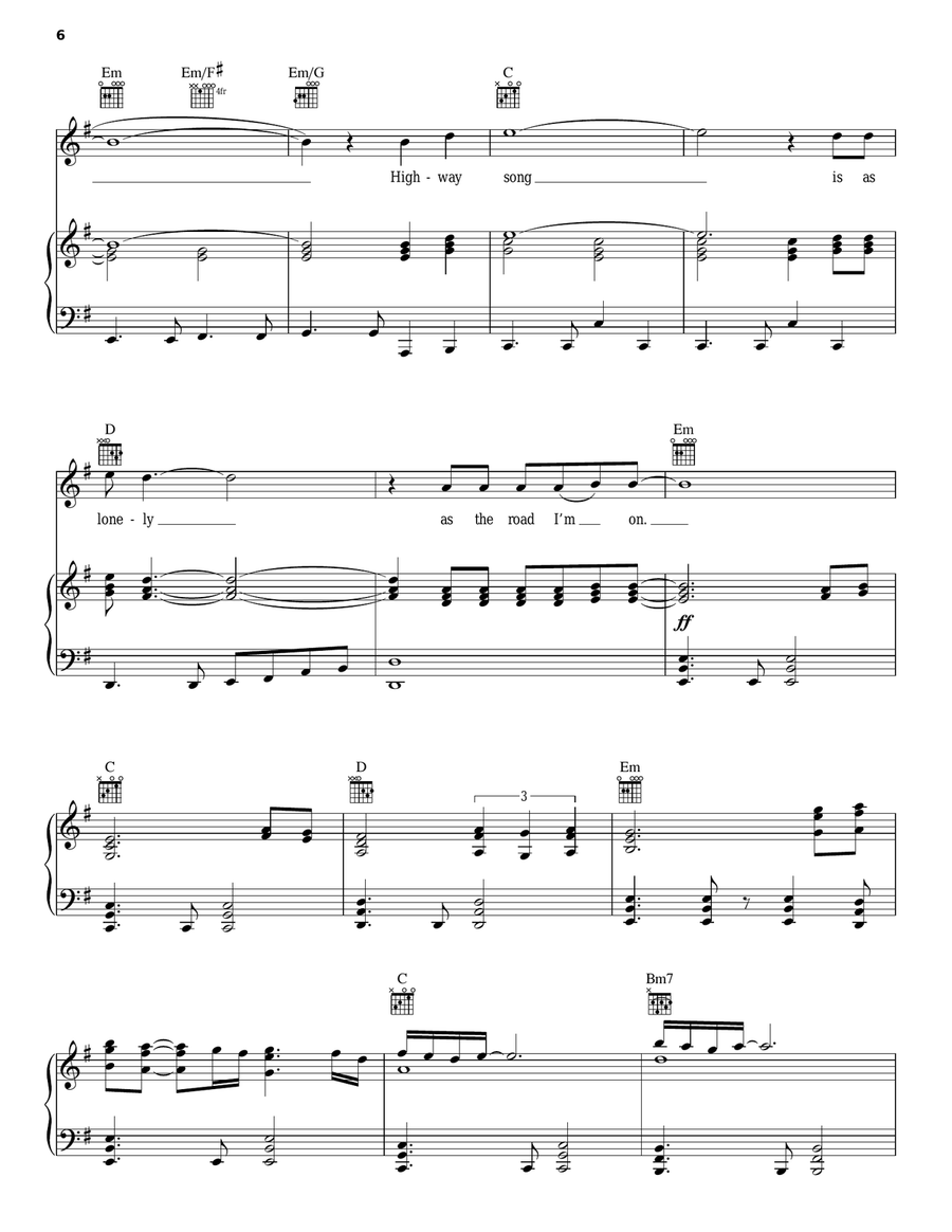 Highway Song Piano, Vocal, Guitar scores gallery preview page 6