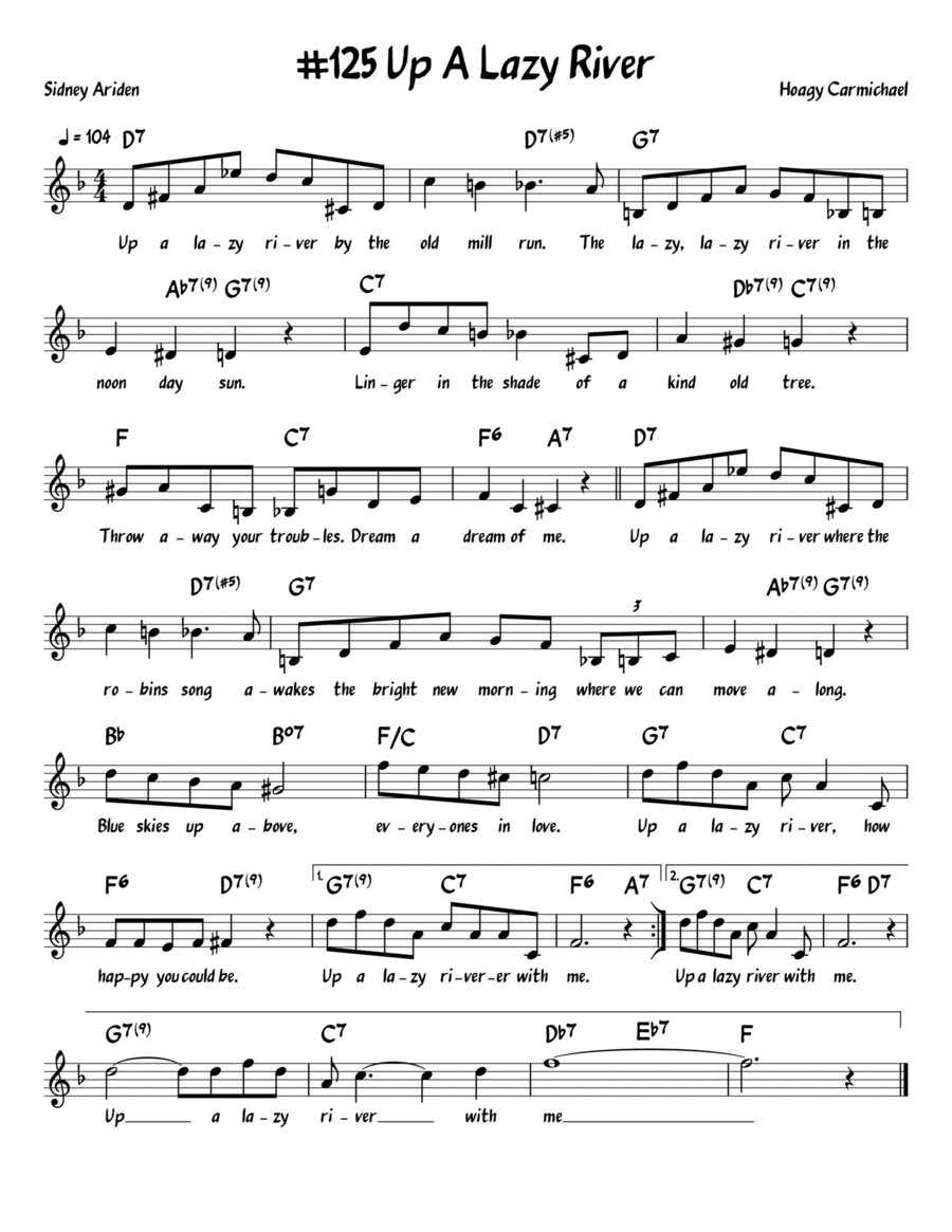 Up A Lazy River Piano, Vocal, Guitar scores gallery preview page 1