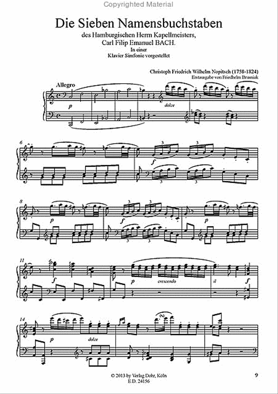 Die sieben Namensbuchstaben des Hamburgischen Herrn Kapellmeisters, Carl Filip Emanuel Bach -In einer Klavier Simfonie vorgestellet- Piano Solo scores gallery preview page 2