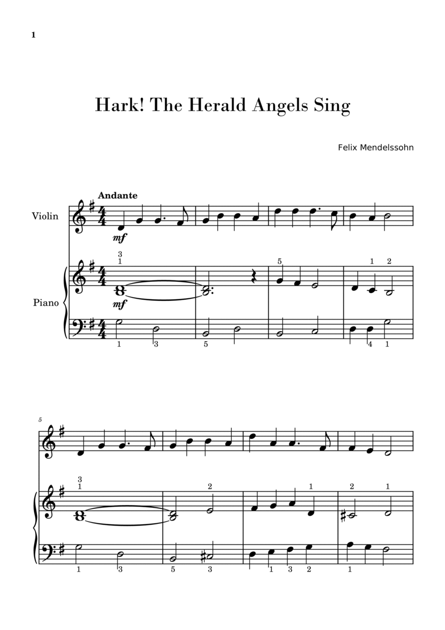 Hark! The Herald Angels Sing (for Violin and Piano Beginners) Violin Solo scores gallery preview page 1