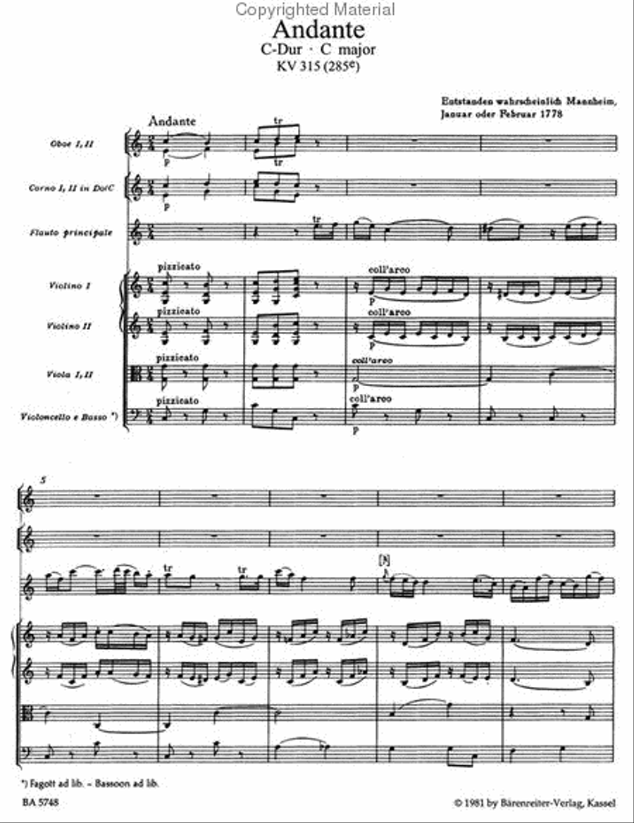 Andante for Flute and Orchestra C major, KV 315 (285e) Flute scores gallery preview page 2