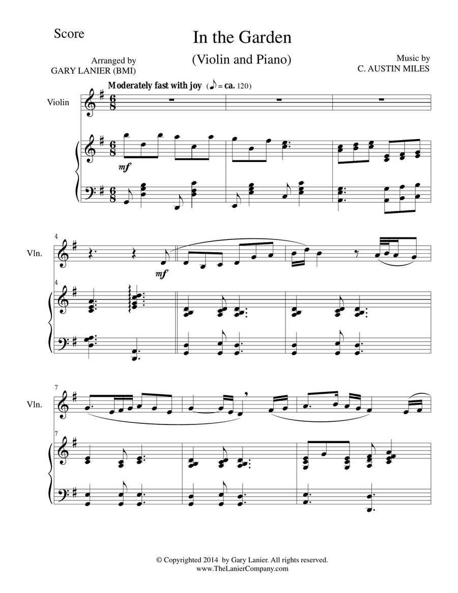 IN THE GARDEN (Violin/Piano and Violin Part) Violin Solo scores gallery preview page 1