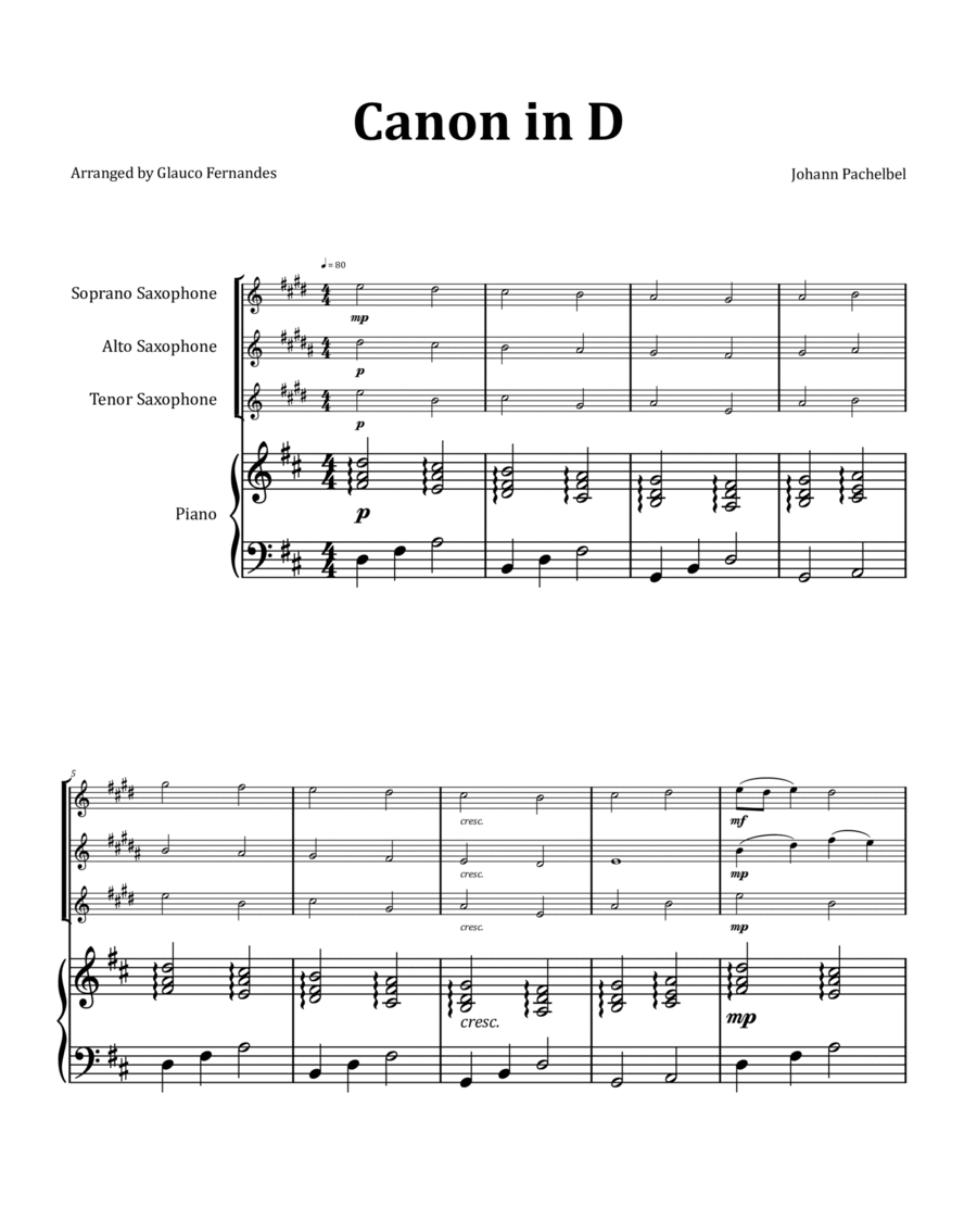 Canon by Pachelbel - Saxophone Trio with Piano image number null