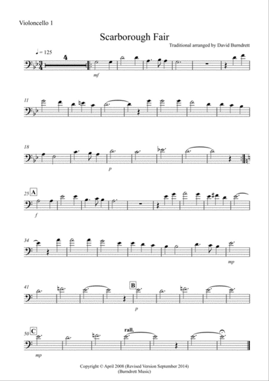 Scarborough Fair for Cello Quintet Cello Solo scores gallery preview page 4
