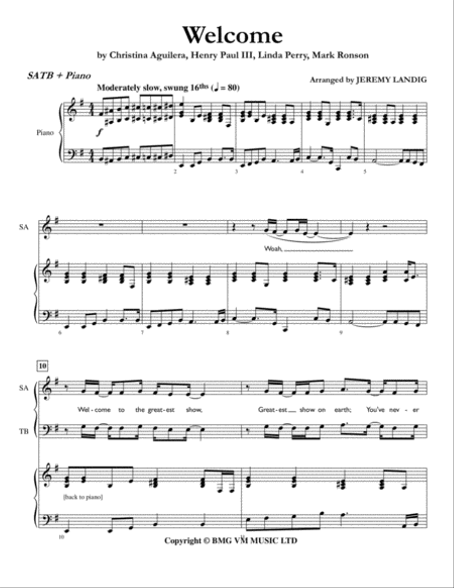 Welcome Song 4-Part scores gallery preview page 1