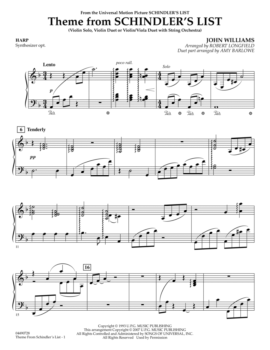Theme from Schindler's List - Harp Harp scores gallery preview page 1
