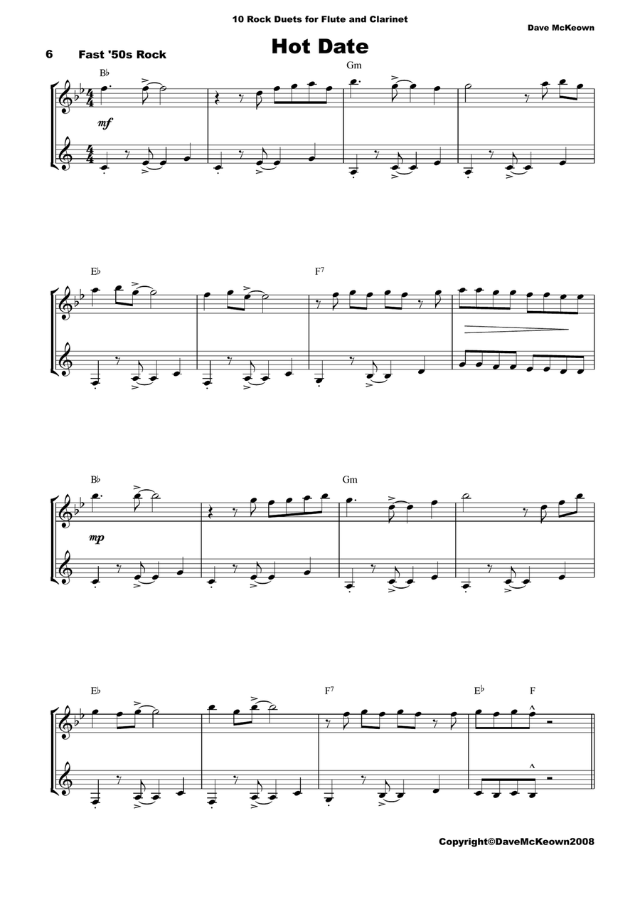 10 Rock Duets for Flute and Clarinet Woodwind Duet scores gallery preview page 6