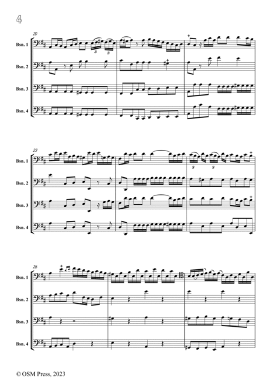 M. Corrette-Concert 'Le Phénix',in D Major,for 4 Bassoons(or Trombones or Cellos) Woodwind Quartet scores gallery preview page 4