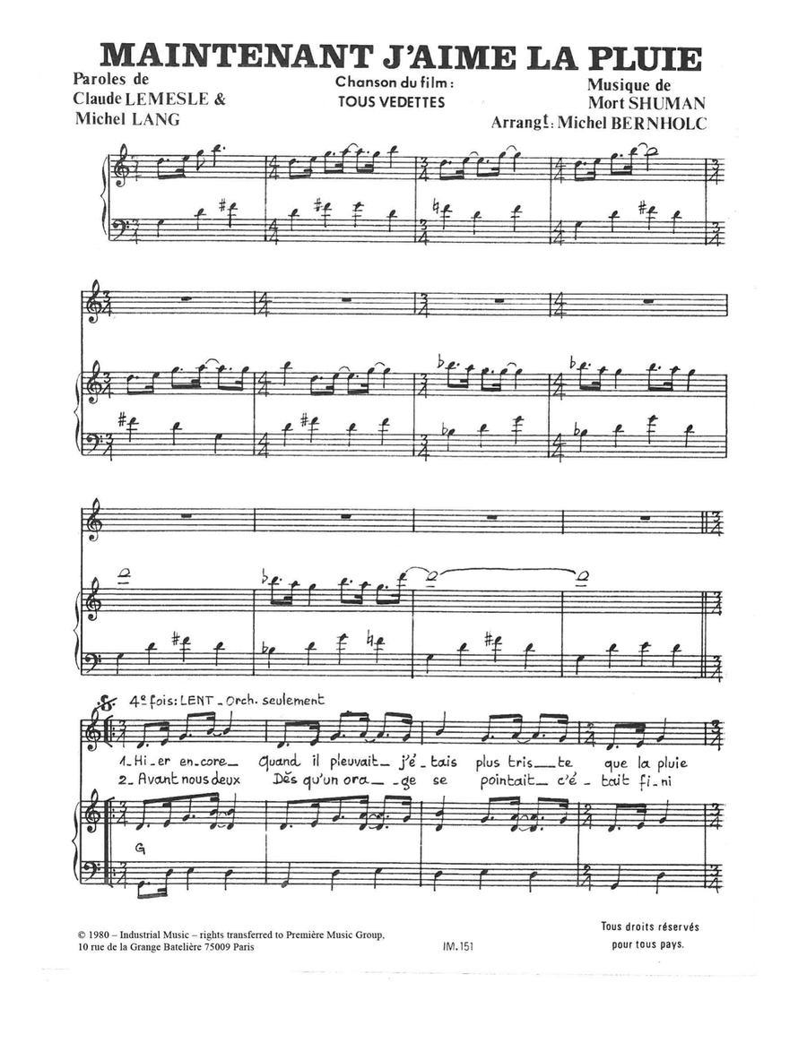 Maintenant J'aime La Pluie Piano, Vocal scores gallery preview page 1