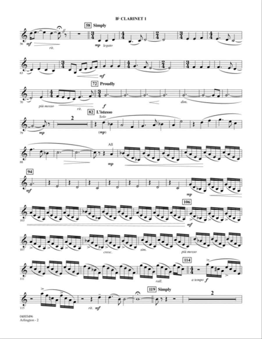 Arlington (Where Giants Lie Sleeping) - Bb Clarinet 1 Concert Band scores gallery preview page 2