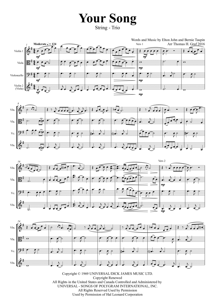 Your Song String Trio scores gallery preview page 1