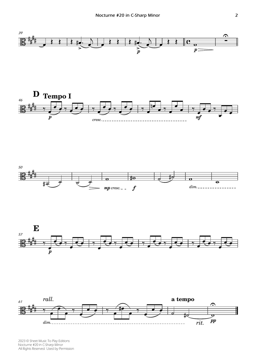 Nocturne No.20 in C Sharp minor - Clarinet Solo, Strings and Piano (Individual Parts) image number null