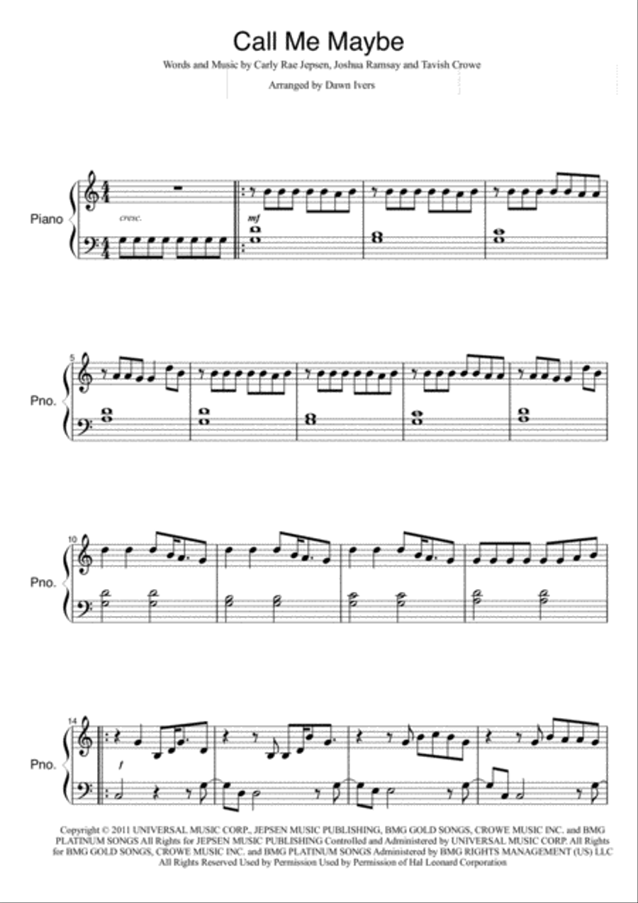Call Me Maybe Easy Piano scores gallery preview page 1