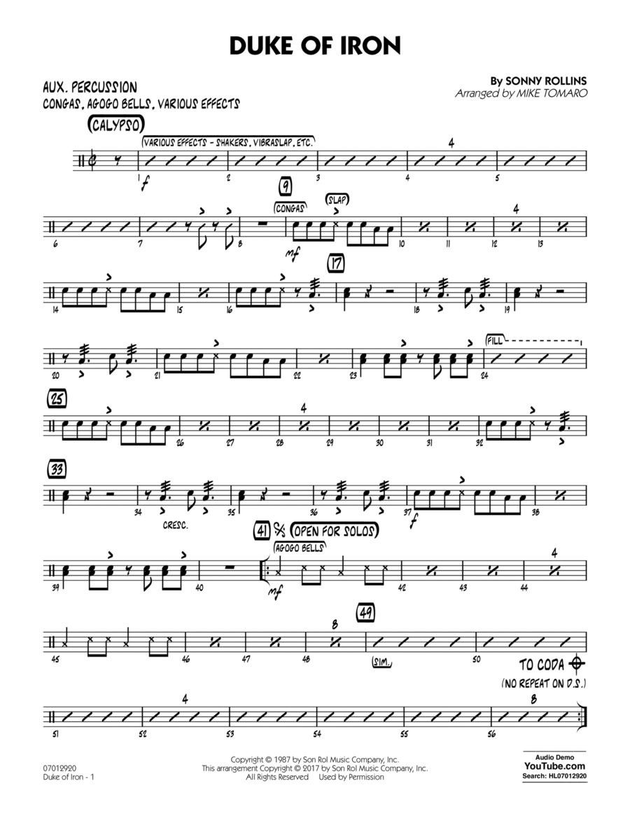 Duke Of Iron - Aux Percussion Percussion scores gallery preview page 1
