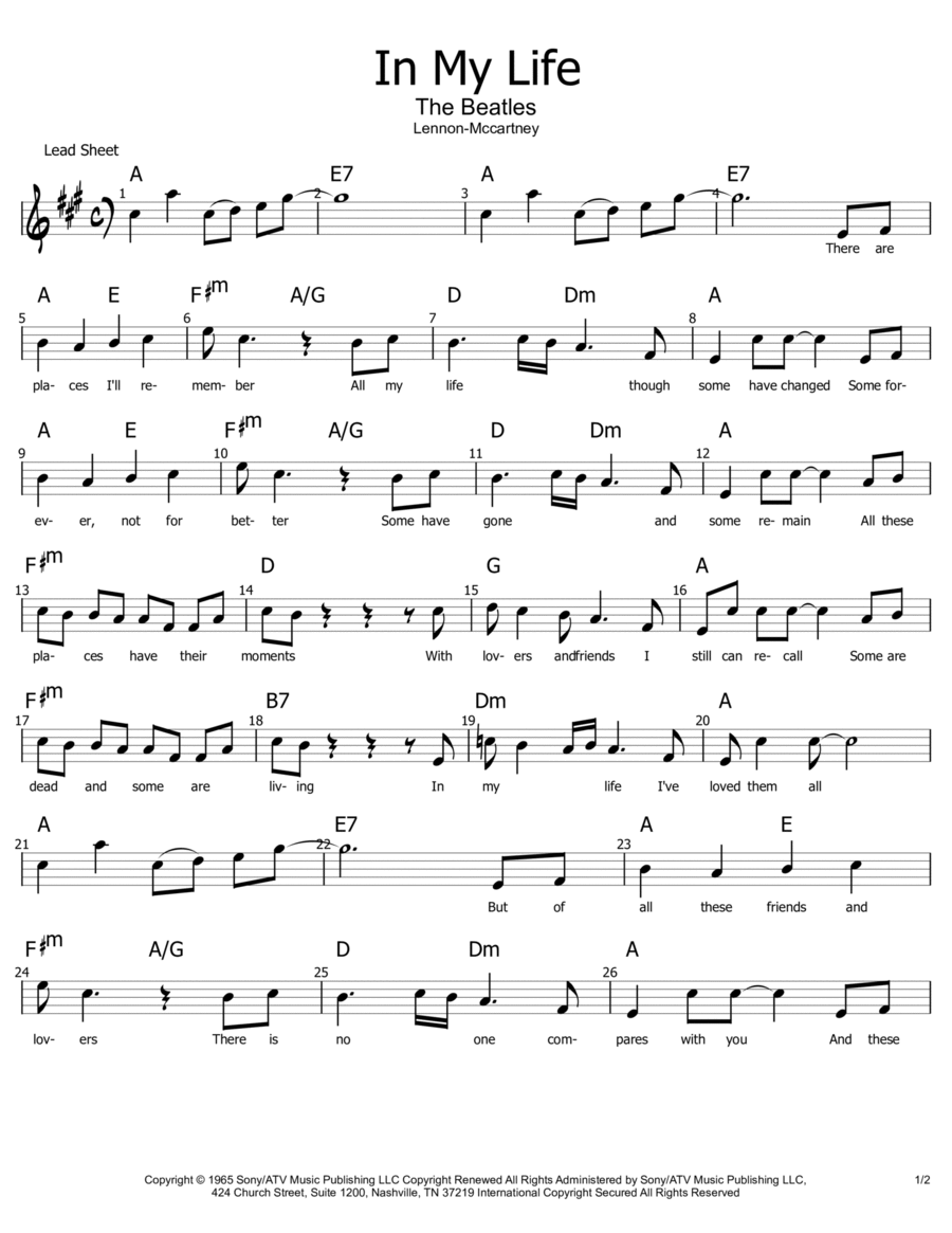In My Life In My Life Piano scores gallery preview page 1