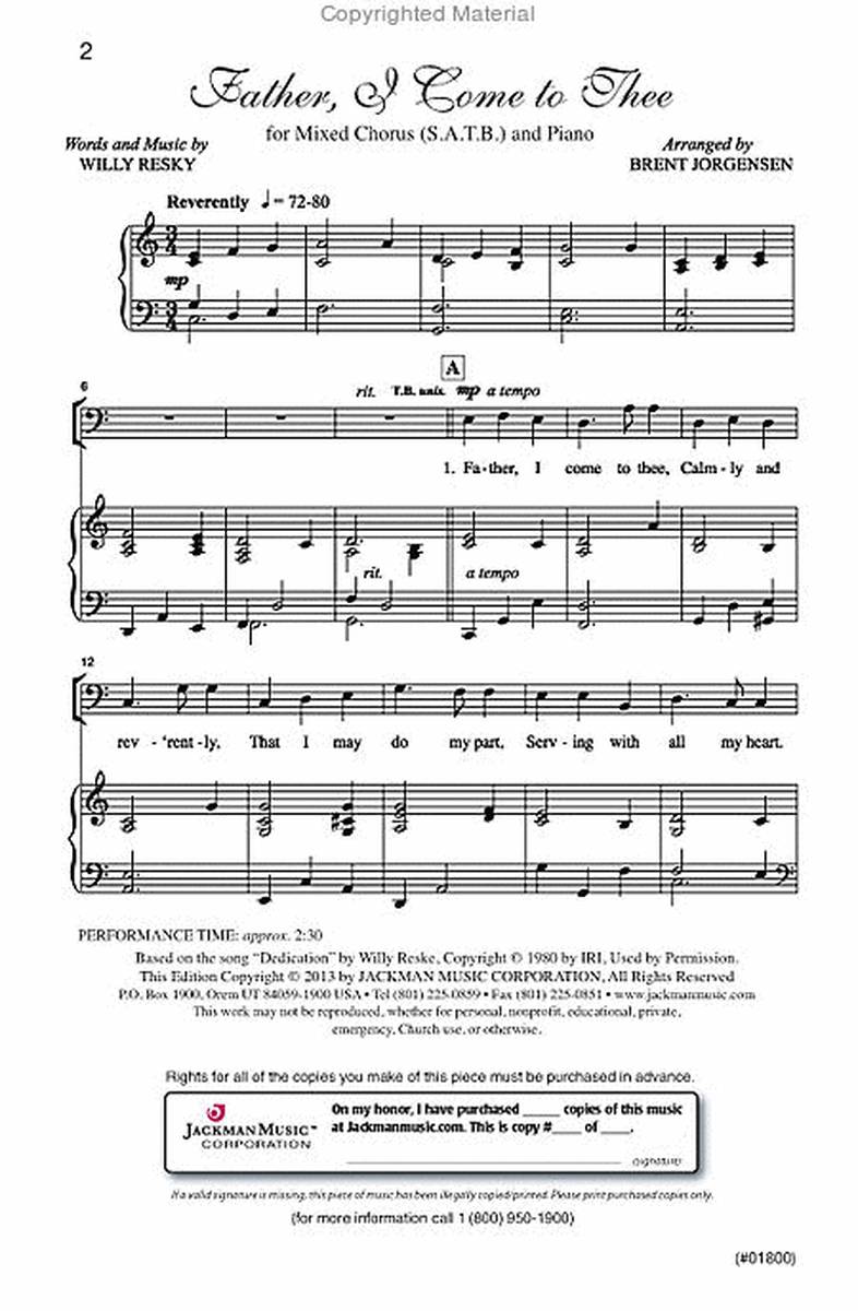 Father, I Come to Thee - SATB
