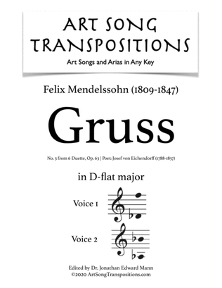 Book cover for MENDELSSOHN: Gruss, Op. 63 no. 3 (transposed to D-flat major)