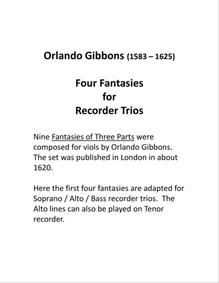 Four Gibbons Fantasies for Recorder Trio Four Gibbons Fantasies for Recorder Trio Recorder scores gallery preview page 2