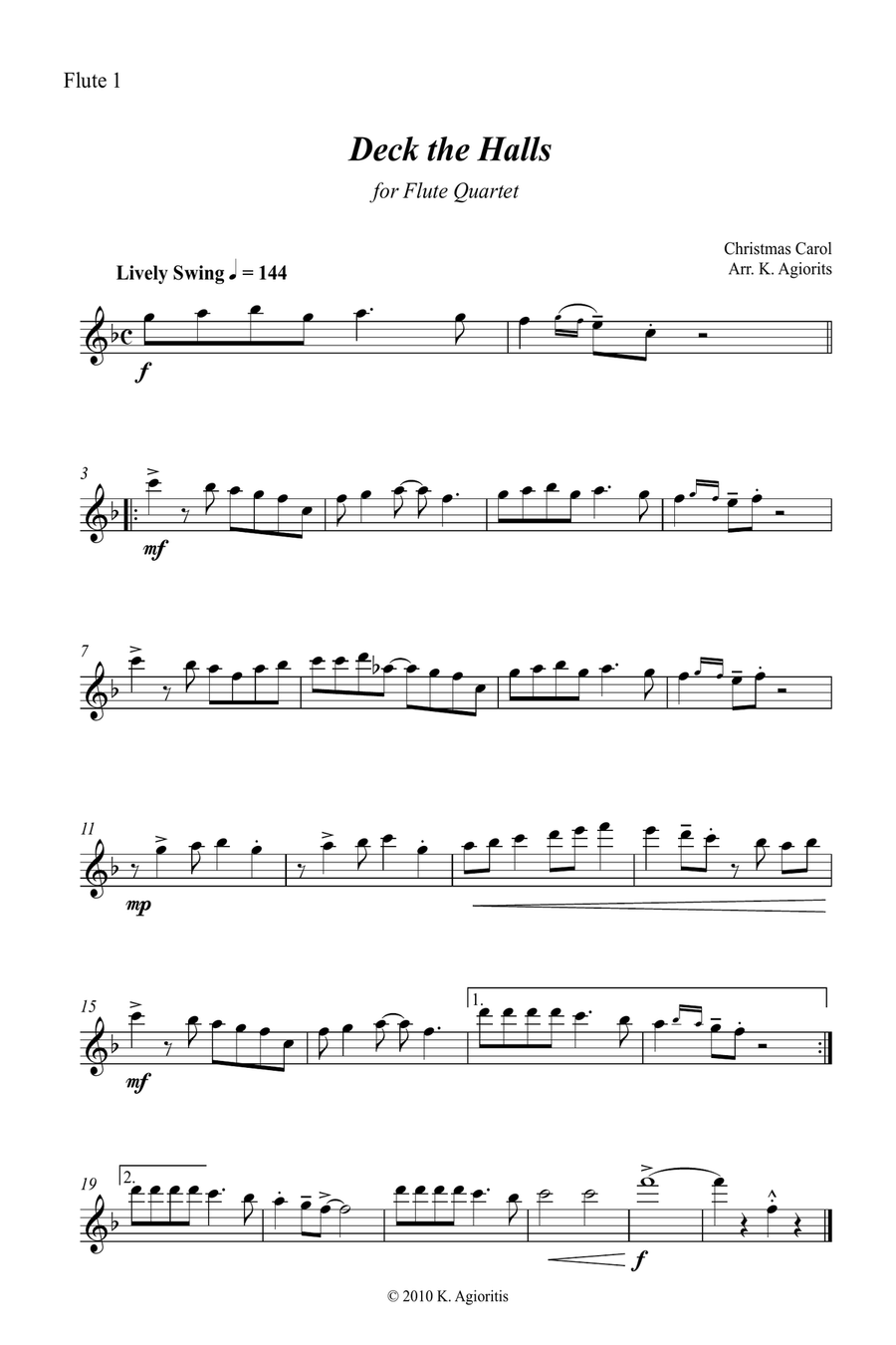 Jazz Carols Collection for Flute Quartet - Set Three: Deck the Halls; Good King Wenceslas and Joy to Flute Quartet scores gallery preview page 6