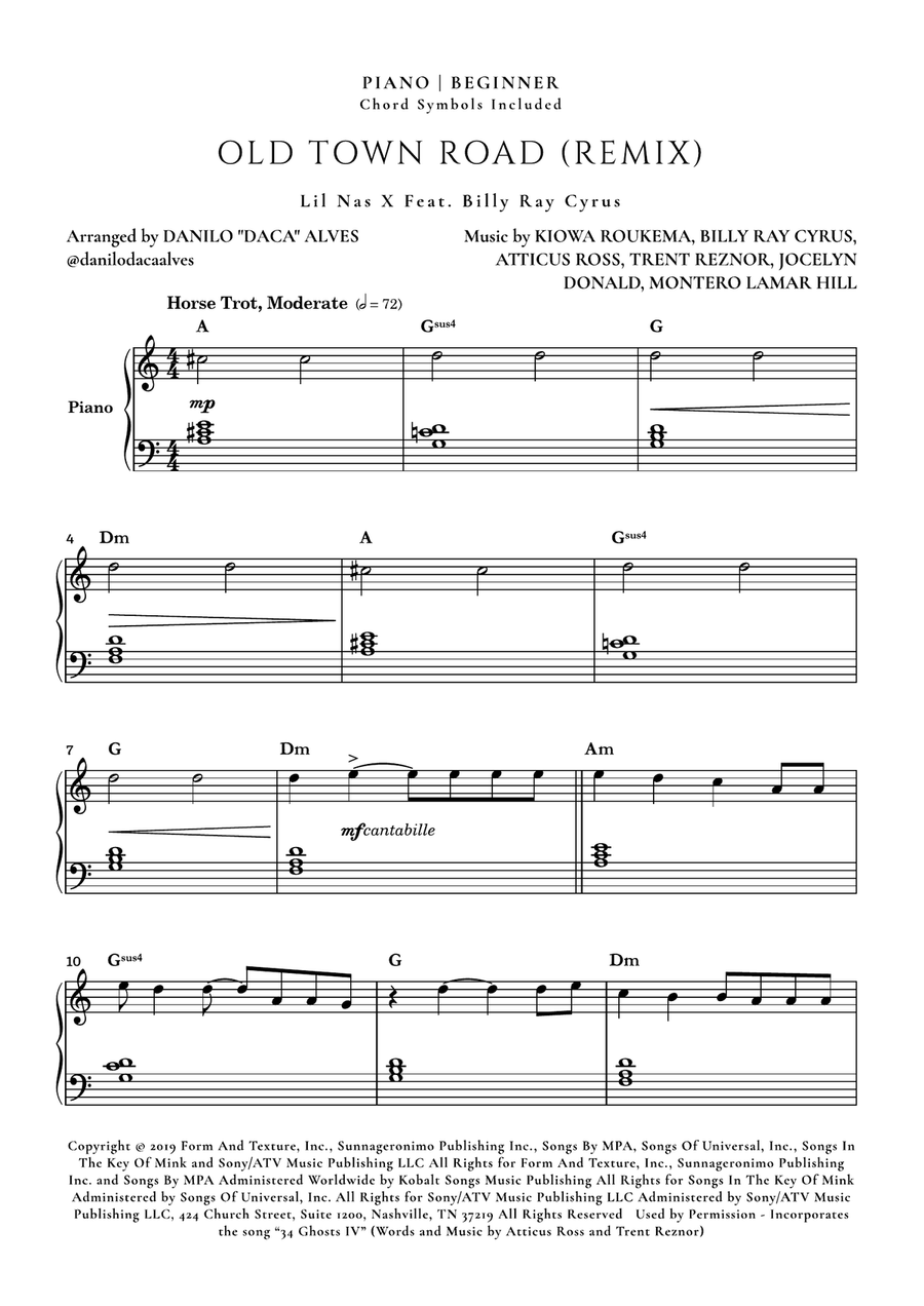Old Town Road (remix) Easy Piano scores gallery preview page 1