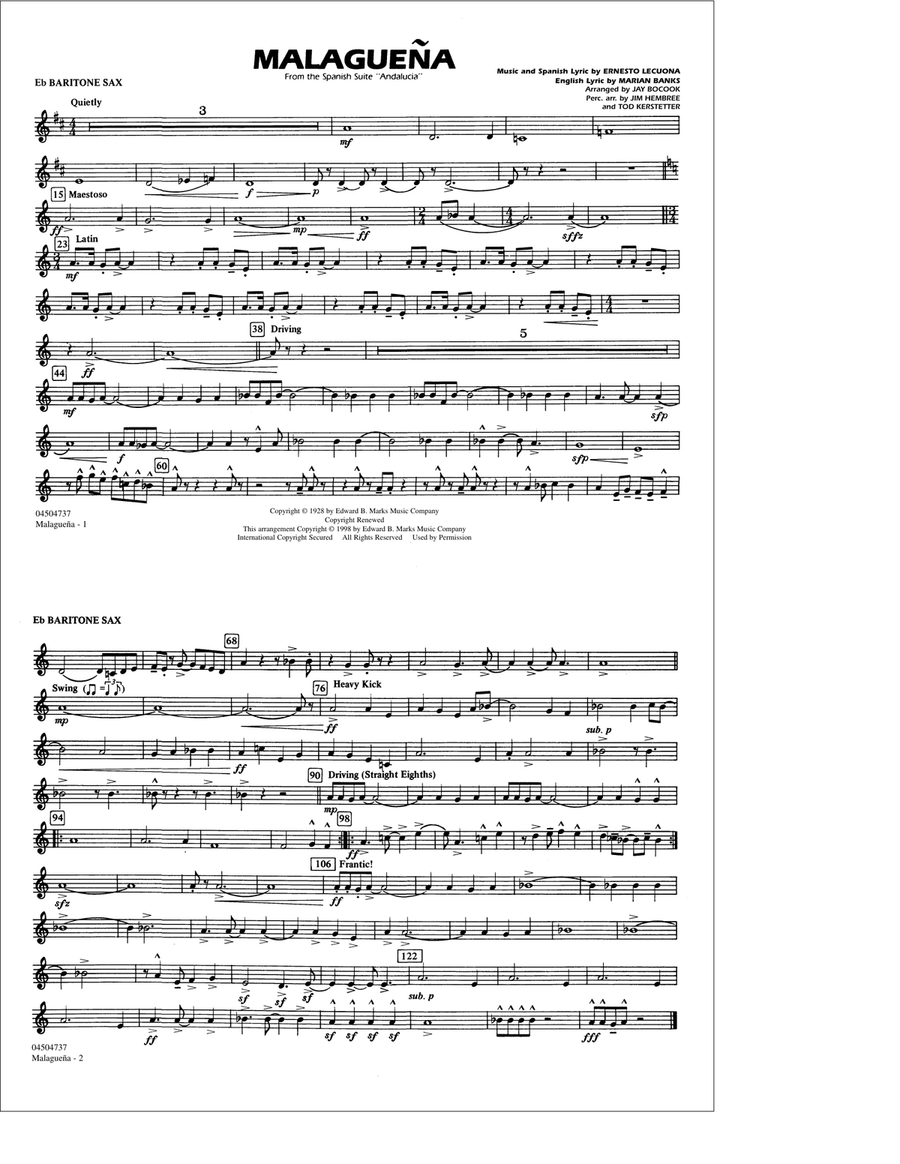 Malaguena - Eb Baritone Sax Marching Band scores gallery preview page 1
