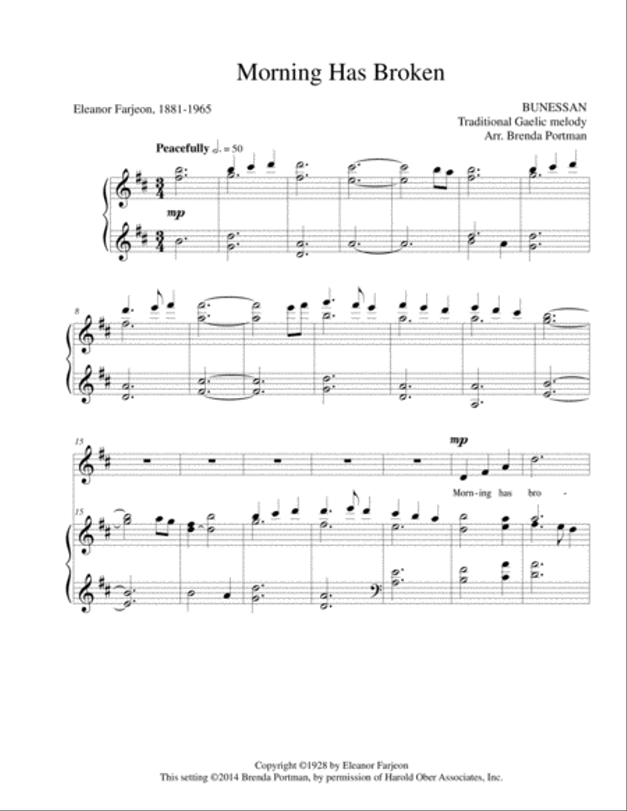Morning Has Broken (BUNESSAN), High Voice, arr. Brenda Portman High Voice scores gallery preview page 1
