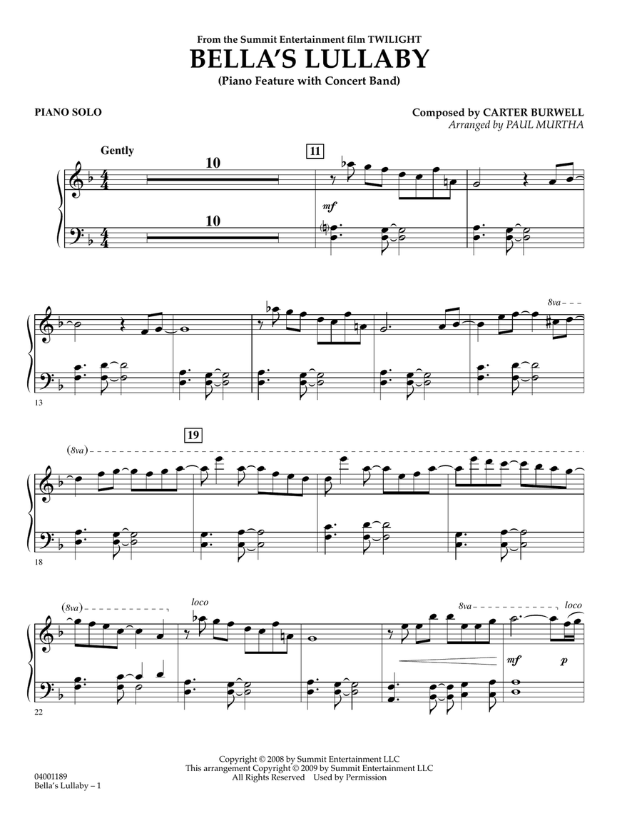 Bella's Lullaby (from Twilight) - Piano Solo Concert Band scores gallery preview page 1
