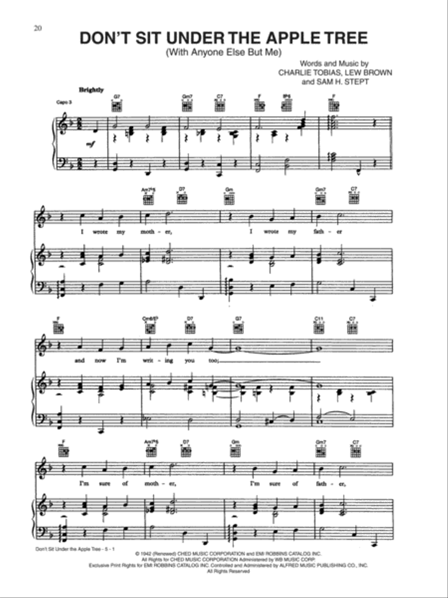 Don't Sit Under the Apple Tree (With Anyone Else But Me) Piano, Vocal, Guitar scores gallery preview page 1