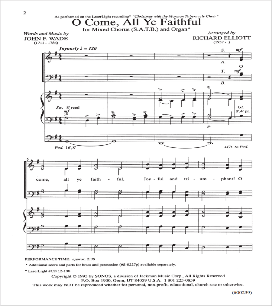 O Come All Ye Faithful - SATB & Organ - Elliott 4-Part scores gallery preview page 2