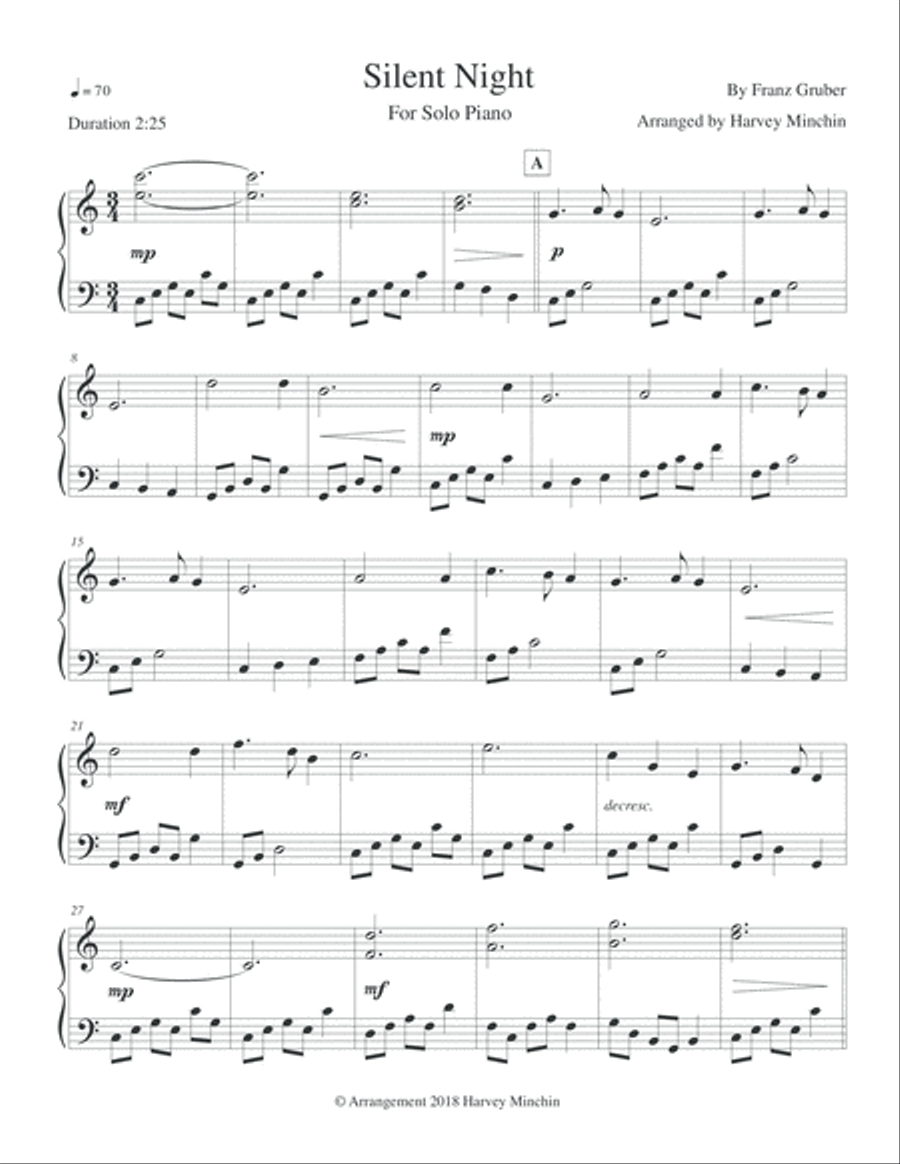 Silent Night for Solo Piano Easy Piano scores gallery preview page 2