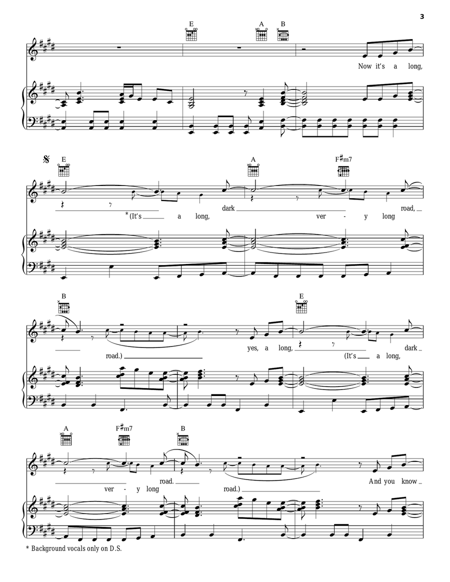 Long Dark Road Piano, Vocal, Guitar scores gallery preview page 3