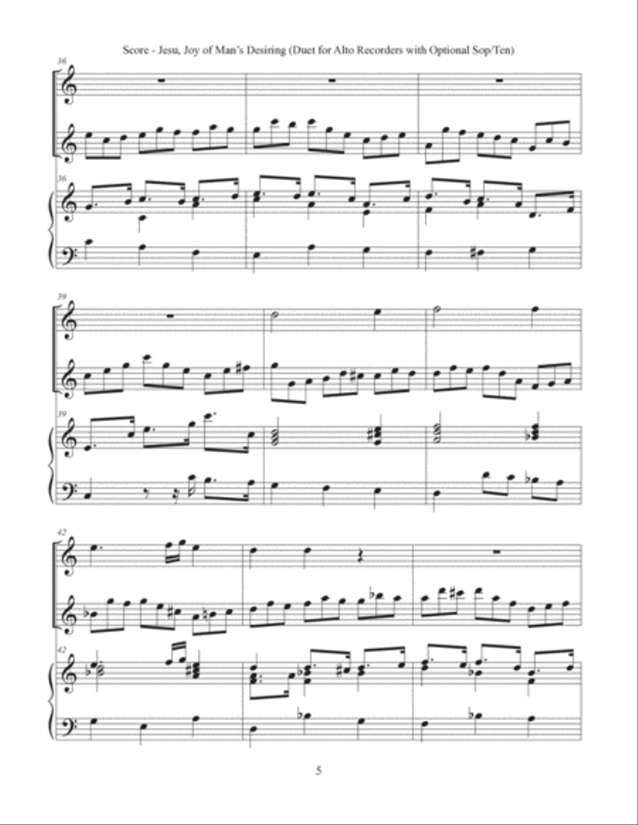 Jesu, Joy of Man's Desiring (Duet for Alto Recorders with Optional Sop/Ten) Woodwind Duet scores gallery preview page 5
